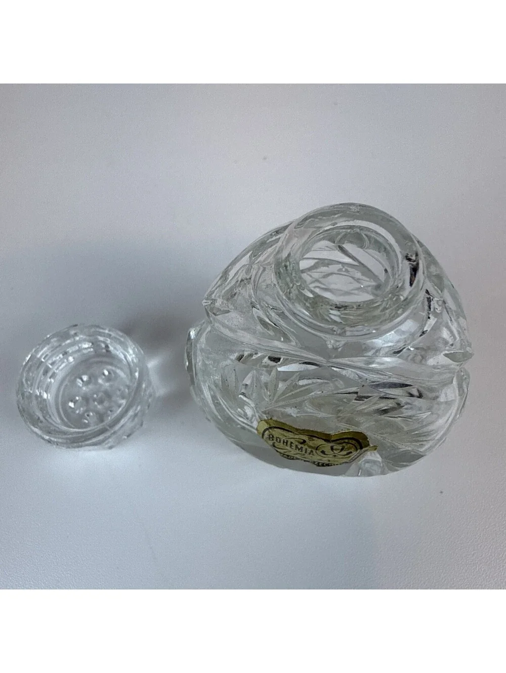 Vintage Bohemia Crystal Salt Pepper Shakers Complete Glass Lids Czechoslovakia